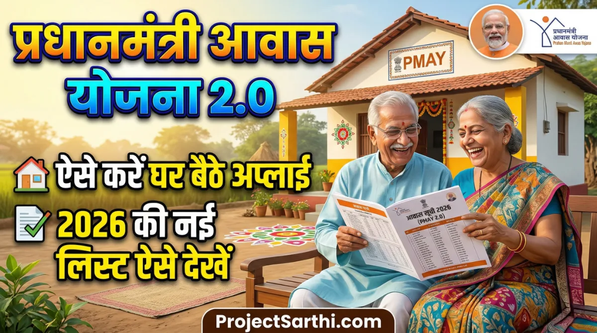Pradhan Mantri Awas Yojana - Urban 1 Pradhan Mantri Awas Yojana 2.0 2026 list check online apply PMAY urban gramin status with PM Modi image and happy beneficiaries holding awas list