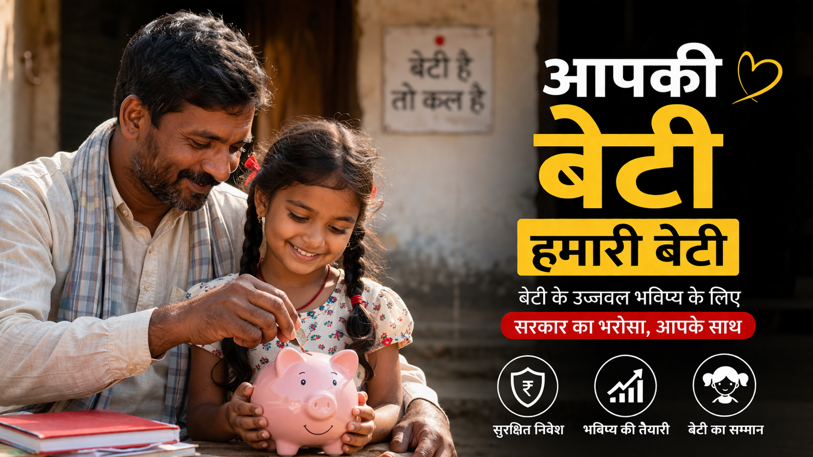 Aapki Beti Hamari Beti Scheme: पूरी जानकारी, Eligibility, Documents और Apply Process 1 पिता अपनी बेटी के साथ बचत करते हुए, Aapki Beti Hamari Beti Scheme और बेटी के भविष्य की financial planning को दर्शाता featured image