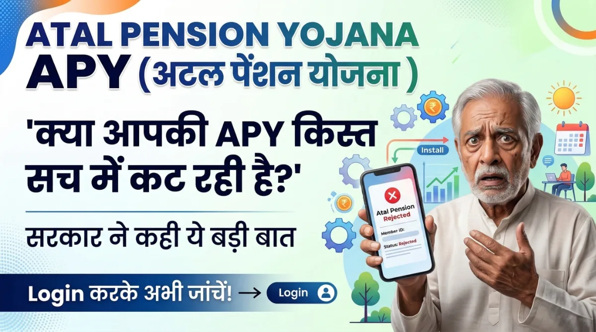 Atal Pension Yojana APY status check image showing shocked man holding phone with Atal Pension rejected message
