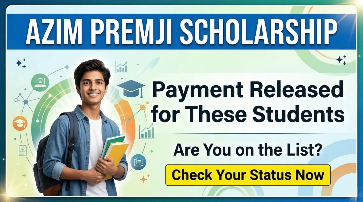 Azim Premji Scholarship Status Check: Payment Released for These Students, Are You on the List? 1 Azim Premji Scholarship payment released announcement with students holding books and scholarship update banner