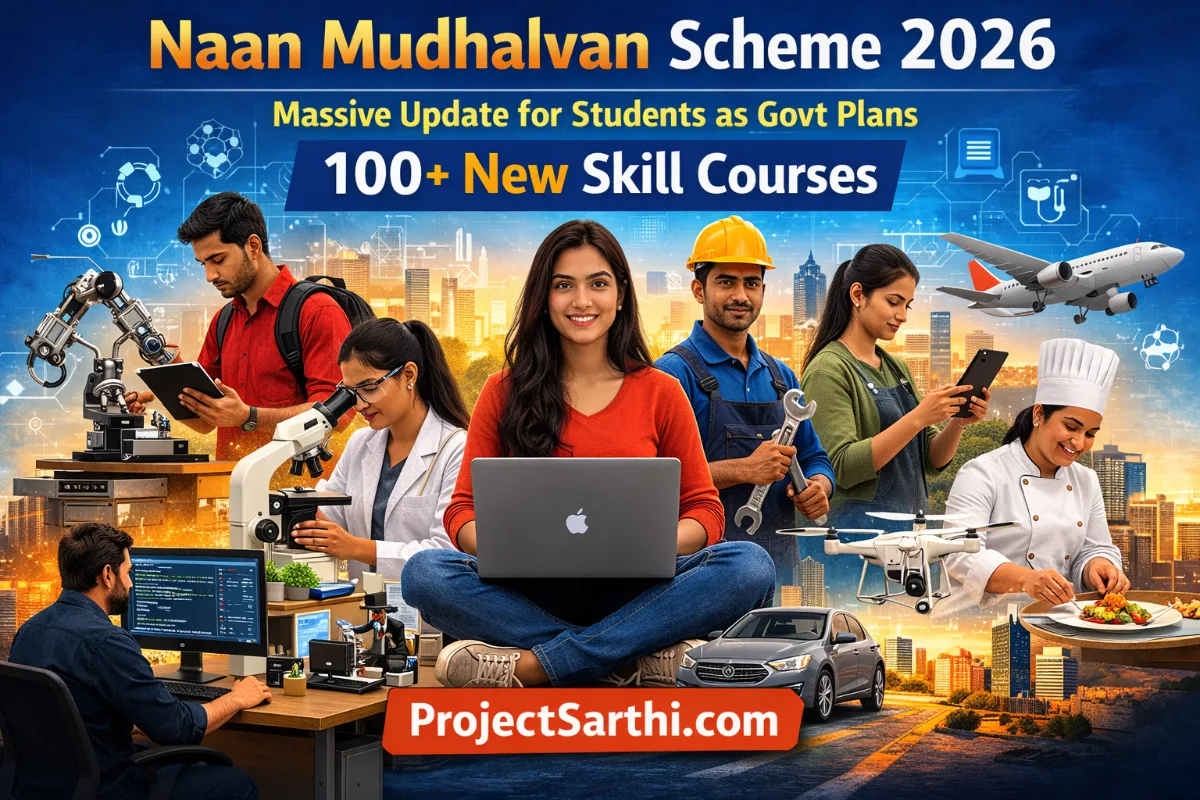 Naan Mudhalvan Scheme 2026 update showing students and skill training programs as Tamil Nadu government plans 100+ new courses.