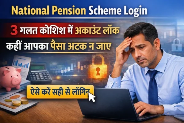 NPS login portal 2026 account lock after 3 wrong attempts worried man using laptop pension scheme login issue India