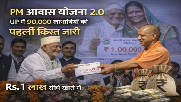 PM Awas Yojana 2.0 पहली किस्त thumbnail showing UP beneficiaries Rs 1 lakh DBT release