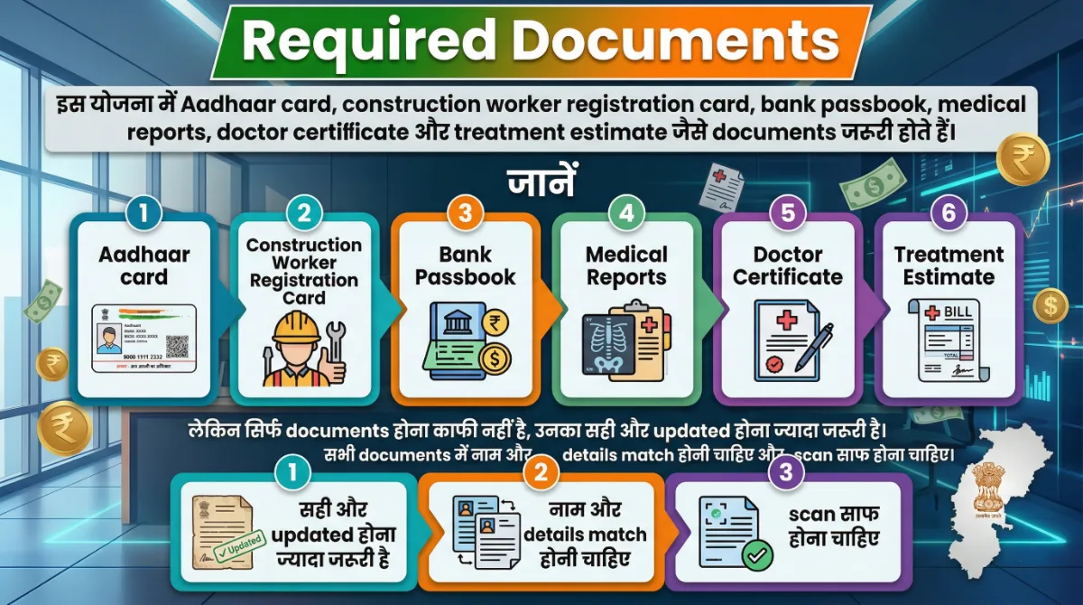 Gambhir Bimari Yojana required documents Aadhaar card bank passbook medical reports doctor certificate treatment estimate list